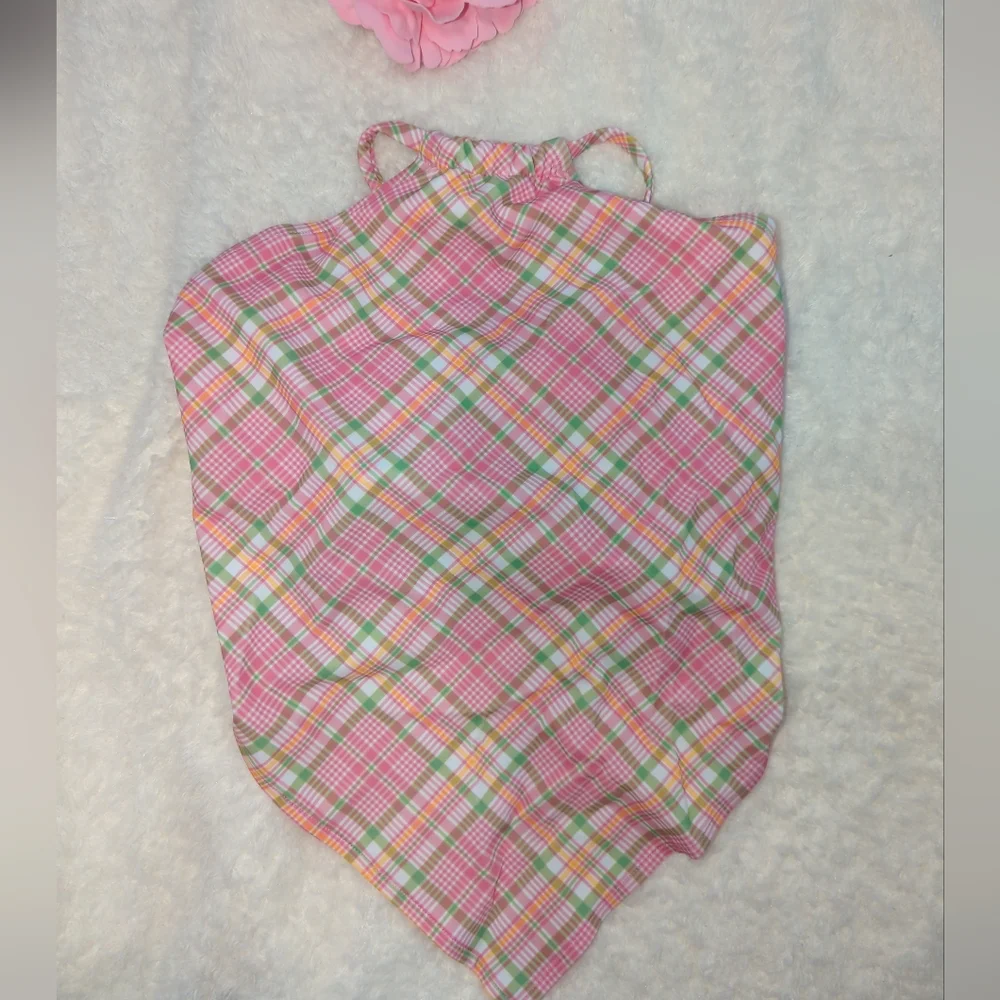 Frankie's Bikinis X Pink Victoria's Secret Pink and Green Plaid Bikini Top NWT L